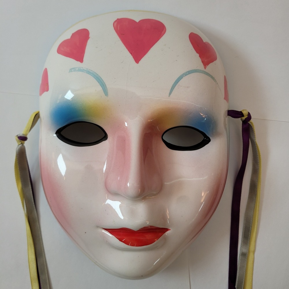 Ceramic Harlequin Mask Unisex Vintage Hearts Rainbow Wall‎ Decor Mardi Gras
